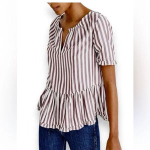 Madewell Mauve & White Stanza Ruffle-Hem Top in Stripe Sz M